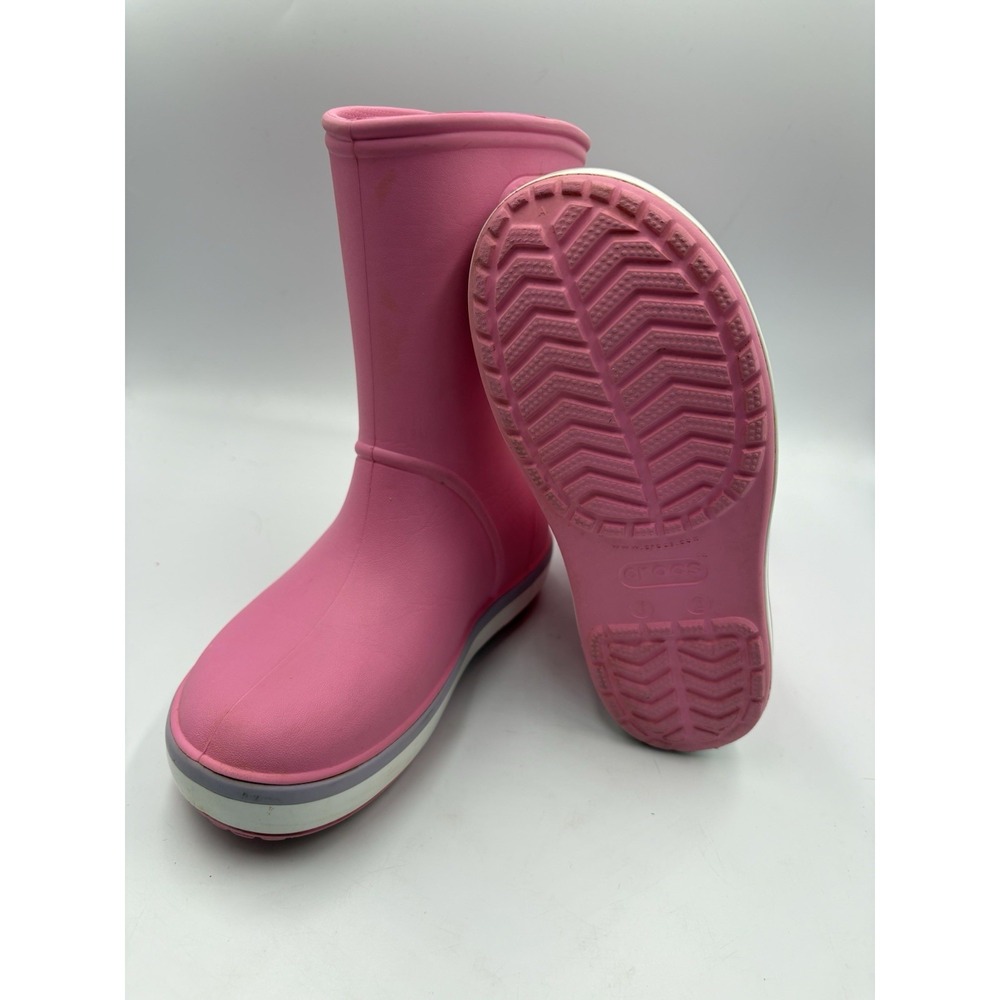 Crocs Crocband Rain Boot Pink Round Toe Kids Waterproof Boots Girls Size J 2 - Picture 6 of 13